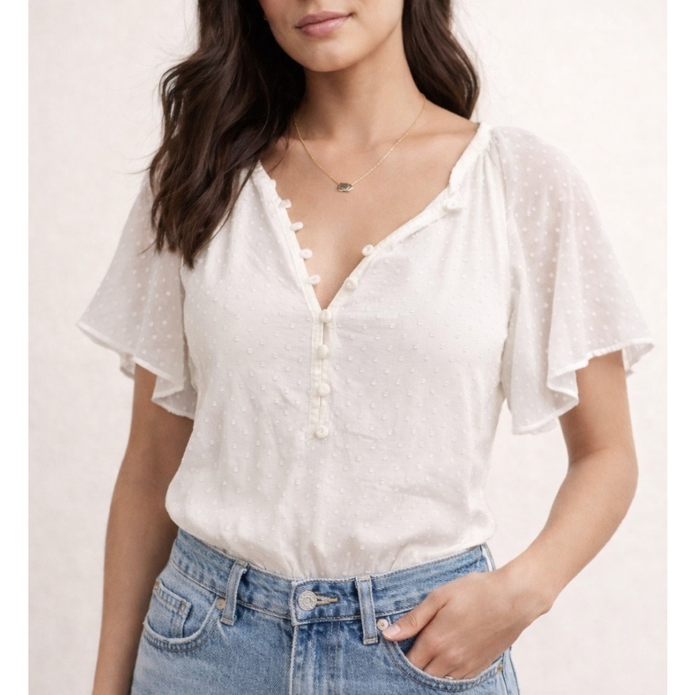 NWT ABERCROMBIE & FITCH Seersucker Flutter Sleeve Bodysuit White Size XS